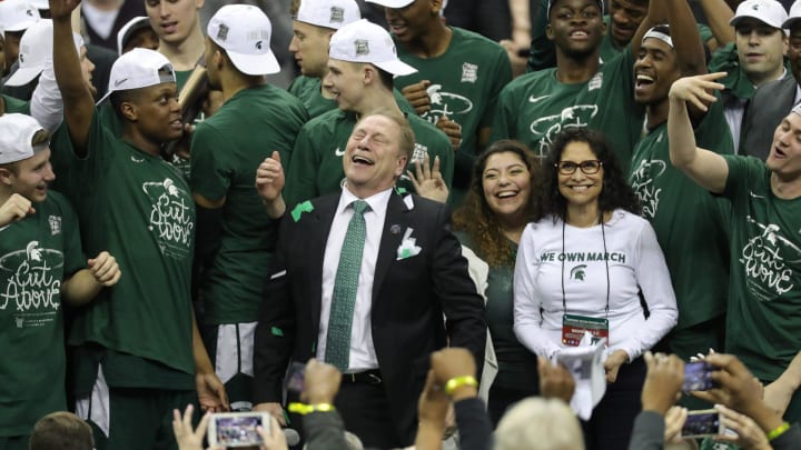 Tom Izzo, wife Lupe Izzo, and Michigan State basketball celebrated beating Duke to advance to the 2019 Final Four. A second straight journey wasn't possible in 2020, thanks to the coronavirus. But the Free Press still will simulate the NCAA tournament bracket.

Michigan State Basketball