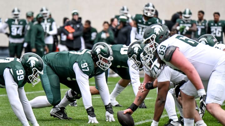 Michigan State's offense and defense play each other during the Spring Showcase on Saturday, April 20, 2024, at Spartan Stadium in East Lansing.