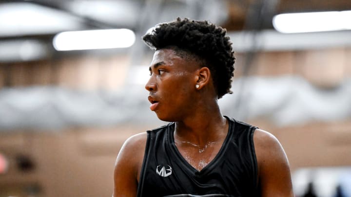 Michigan State and Team Motorcars' Jeremy Fears Jr. looks on in the game against Team Goodfellas on Thursday, June 27, 2024, during the Moneyball Pro-Am at Holt High School.