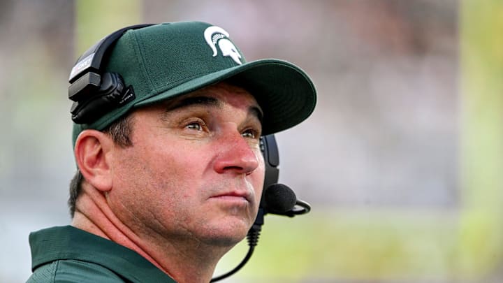 Michigan State's head coach Jonathan Smith looks on during the fourth quarter in the game against Prairie View A&M on Saturday, Sept. 14, 2024, at Spartan Stadium in East Lansing.