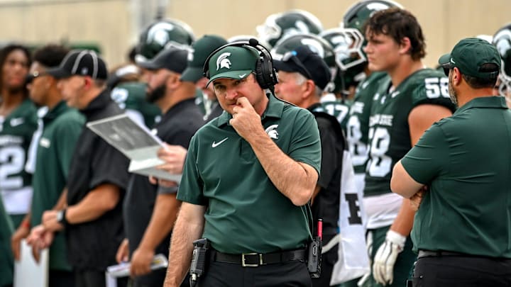 Michigan State's head coach Jonathan Smith looks on from the sideline against Youngstown State during the second quarter on Saturday, Sept. 13, 2025, at Spartan Stadium in East Lansing. Michigan State's head coach Jonathan Smith looks on from the sideline against Youngstown State during the second quarter on Saturday, Sept. 13, 2025, at Spartan Stadium in East Lansing.