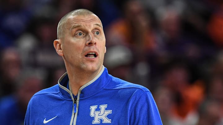 Dec 3, 2024; Clemson, South Carolina, USA; Kentucky Head Coach Mark Pope during the first half against Clemson at Littlejohn Coliseum. Mandatory Credit: Ken Ruinard-Imagn Images Dec 3, 2024; Clemson, South Carolina, USA; Kentucky Head Coach Mark Pope during the first half against Clemson at Littlejohn Coliseum. Mandatory Credit: Ken Ruinard-Imagn Images