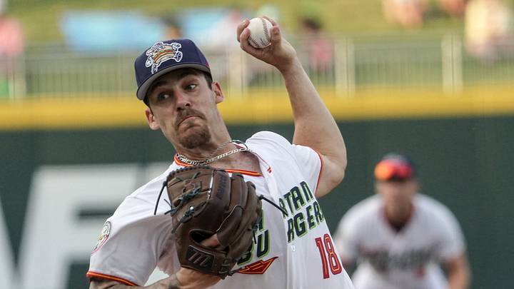 Spartanburgers pitcher Dalton Pence (18) pitches to Frederick Keys during the season opening game at Fifth Third Park in Spartanburg, SC, Friday, April 3, 2026.