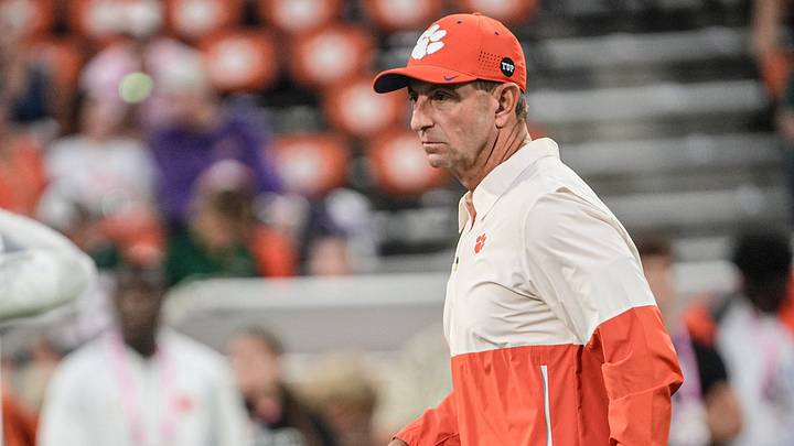 Clemson head coach Dabo Swinney during warm up time before kickoff at Memorial Stadium in Clemson at Memorial Stadium Saturday, October 3, 2026.