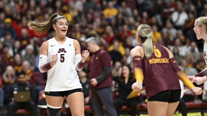 Gophers setter Melani Shaffmaster celebrates. 