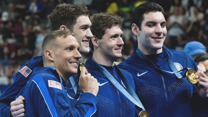 The U.S. swimming team won the men's 4X100 freestyle relay gold medal for the third consecutive Olympics.