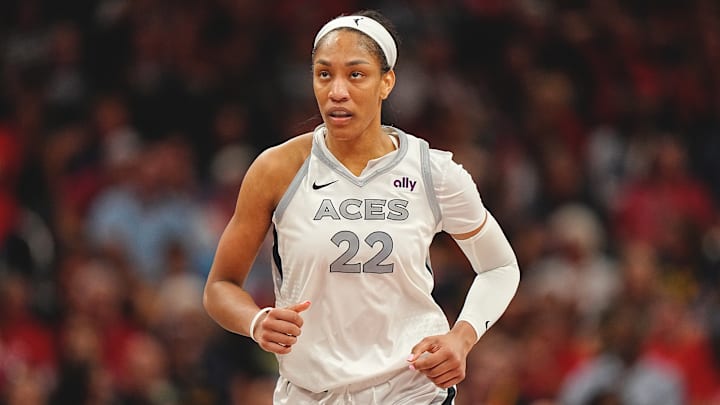 Aces forward A'ja Wilson during her WNBA record-breaking game against the Indiana Fever.