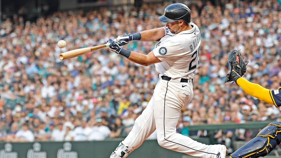 Seattle Mariners catcher Cal Raleigh swings