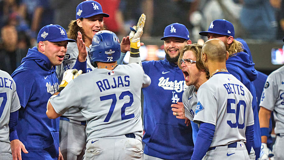 Dodgers celebrate Game 7 home run by Miguel Rojas in 2025 World Series