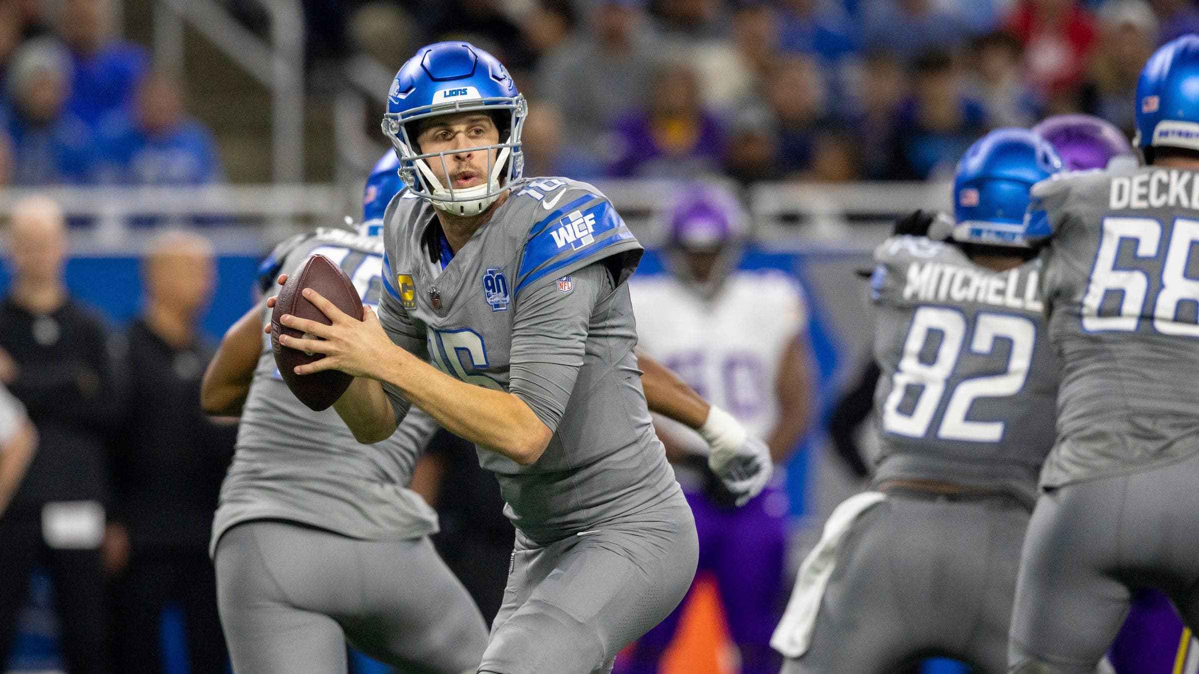Detroit Lions quarterback Jared Goff attempts pass against the Minnesota Vikings at Ford Field.
