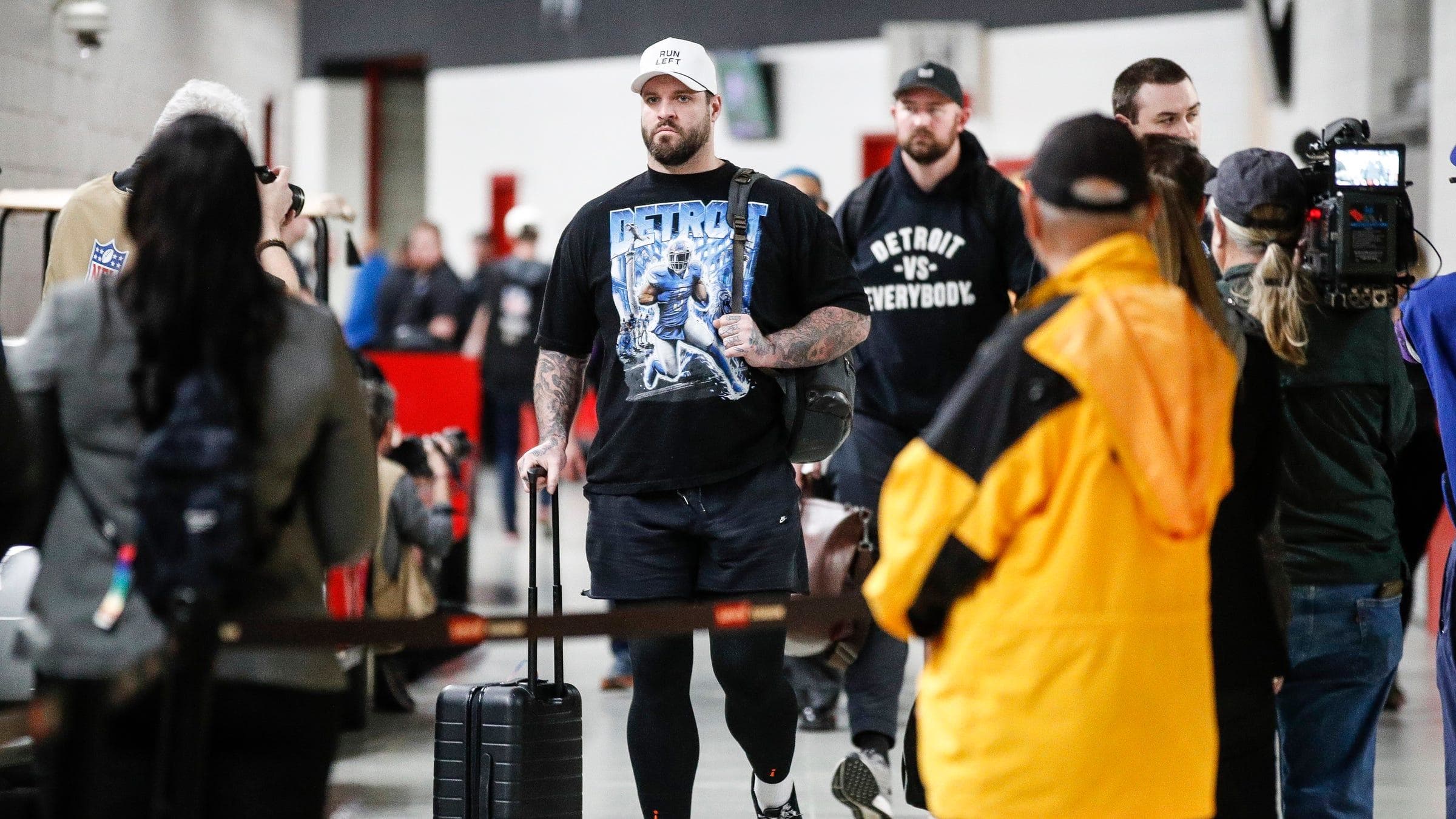 Detroit Lions offensive tackle Taylor Decker arrives for the NFC Championship game.
