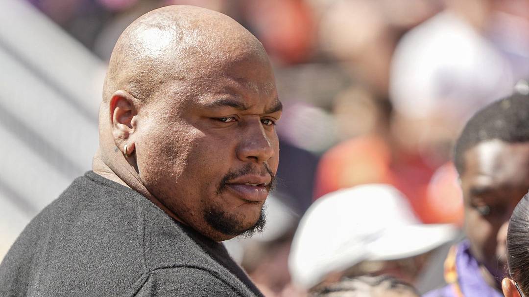 Former Clemson football defensive player Dexter Lawrence during the first half at the annnual Clemson Orange and White spring game at Memorial Stadium in Clemson, South Carolina Saturday, March 28, 2026.