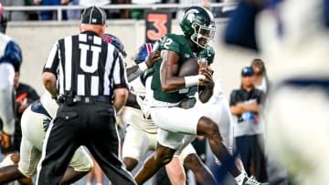 Michigan State's Aidan Chiles runs for a touchdown against Florida Atlantic during the second quarter on Friday, Aug. 30, 2024, at Spartan Stadium in East Lansing.