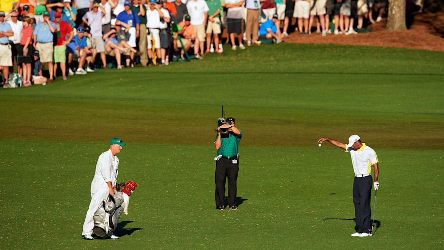 Tiger Woods takes drop at 2013 Masters