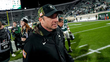 Michigan State's head coach Jonathan Smith leaves the field after the game against Penn State after the game on Saturday, Nov. 15, 2025, at Spartan Stadium in East Lansing.