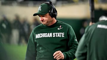 Michigan State's head coach Jonathan Smith looks on from the sideline during the fourth quarter in the game against Michigan on Saturday, Oct. 25, 2025, at Spartan Stadium in East Lansing.