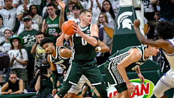 Michigan State's Jaxon Kohler grabs a rebound against Niagara during the second half on Thursday, Nov. 7, 2024, at the Breslin Center in East Lansing.
