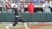 Santa Gertrudis Academy's Hannah Perales bats during the Region IV-3A softball final at Cabaniss Softball Field, in Corpus Christi, Texas.