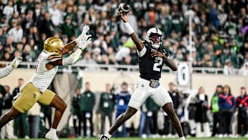 Michigan State's Aidan Chiles throws a pass against Boston College during the third quarter on Saturday, Sept. 6, 2025, at Spartan Stadium in East Lansing.