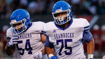 Detroit Catholic Central Kaden Strayhorn (75) runs off the field during the first half of the Prep Kickoff Classic against Chippewa Valley at Tom Adams Field in Detroit, Thursday, August 26, 2021.