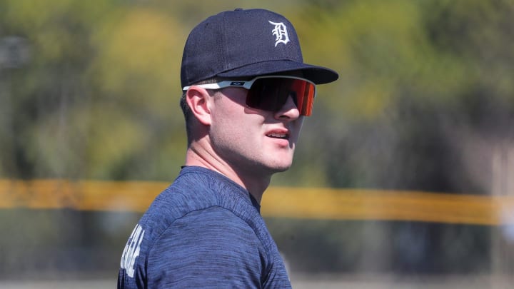 Tigers prospect Kevin McGonigle during spring training at TigerTown in Lakeland, Florida, on Thursday, Feb. 22, 2024.