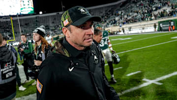 Michigan State's head coach Jonathan Smith leaves the field after the game against Penn State after the game on Saturday, Nov. 15, 2025, at Spartan Stadium in East Lansing.