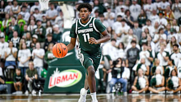 Michigan State's Jase Richardson moves the ball against Niagara during the first half on Thursday, Nov. 7, 2024, at the Breslin Center in East Lansing.