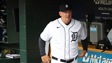 Manager AJ Hinch in the dugout before the Detroit Tigers played against the Chicago White Friday, April 8, 2022, at Comerica Park.

Tigers Chiwht