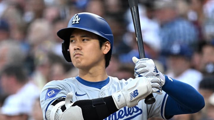 Los Angeles Dodgers designated hitter Shohei Ohtani (17) waits on deck against the Detroit Tigers in the fifth inning at Comerica Park on July 12.