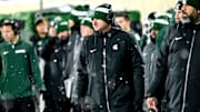 Michigan State's head coach Jonathan Smith looks on from the sideline during the third quarter in the game against Rutgers on Saturday, Nov. 30, 2024, at Spartan Stadium in East Lansing.