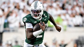 Michigan State's Aidan Chiles runs for a gain against Western Michigan during the second quarter on Friday, Aug. 29, 2025, in East Lansing.