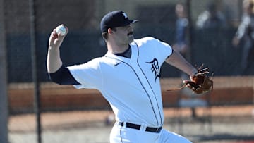 Detroit Tigers right-handed pitching prospect RJ Petit throws during minor-league minicamp Sunday, Feb. 20, 2022, at TigerTown in Lakeland, Florida.