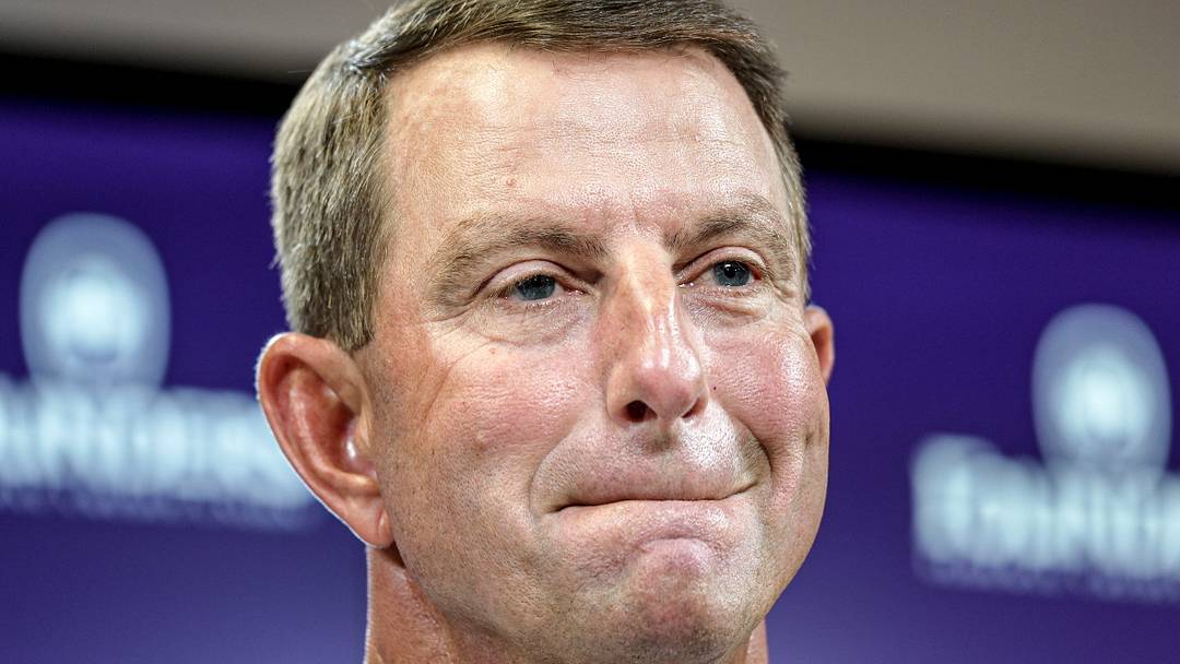 Clemson head coach Dabo Swinney speaks with reporters during Clemson football media day at the Smart Family Media Center in Clemson, S.C. Tuesday, July 14, 2026. Clemson head coach Dabo Swinney speaks with reporters during Clemson football media day at the Smart Family Media Center in Clemson, S.C. Tuesday, July 14, 2026.
