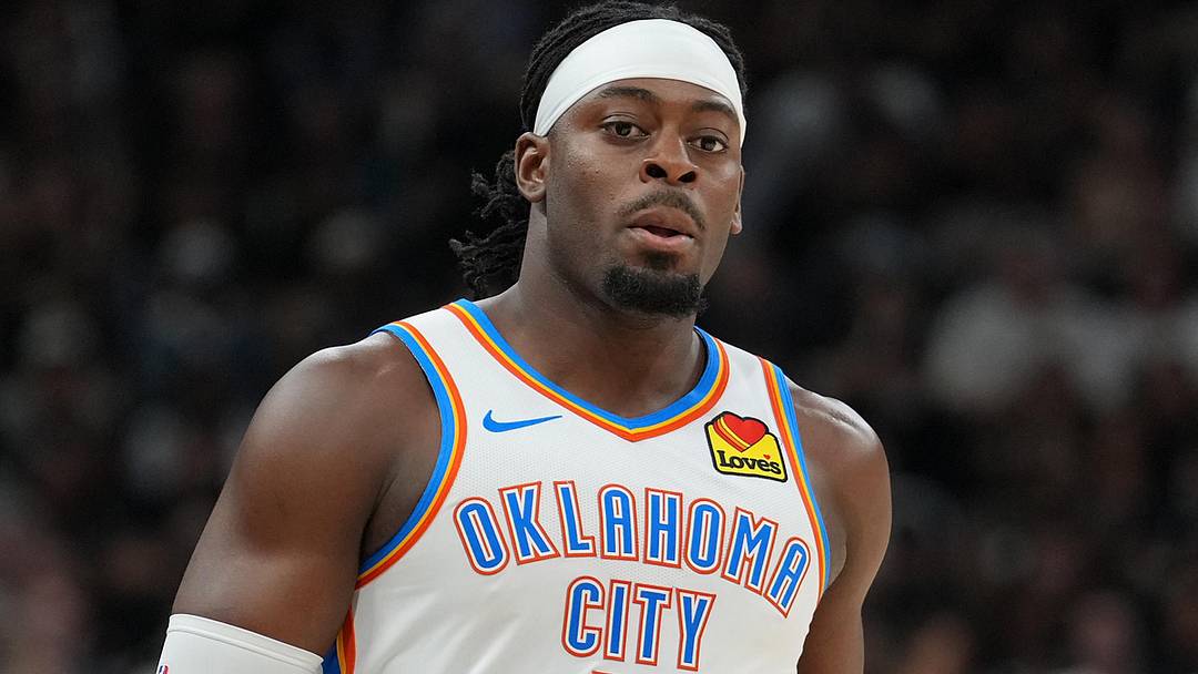 May 28, 2026; San Antonio, Texas, USA; Oklahoma City Thunder guard Luguentz Dort (5) in the second half during game six of the western conference finals for the 2026 NBA playoffs at Frost Bank Center. Mandatory Credit: Daniel Dunn-Imagn Images