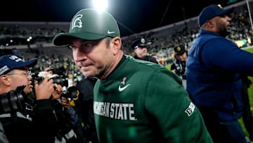 Michigan State's head coach Jonathan Smith leaves the field after the Spartans loss to Michigan after the game on Saturday, Oct. 25, 2025, at Spartan Stadium in East Lansing.