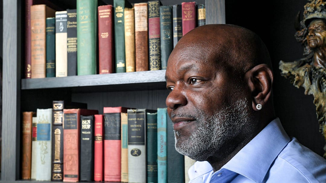 Emmitt Smith, NFL Hall of Fame running back who played for Super Bowl champion Dallas Cowboys, takes on raising awareness and breaking down stigma around opioid emergencies with the Ready to Rescue initiative, talking about it in Greenville, S.C. Friday, September 6, 2024. Smith, scheduled to be at the Clemson football home opener at a tailgate to talk about opioid risks, also will present the game ball to a local hero on First Responders Day.