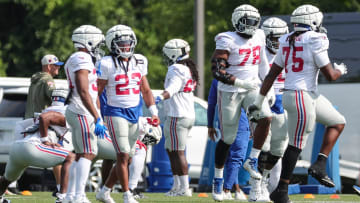 New York Giants players before a practice.