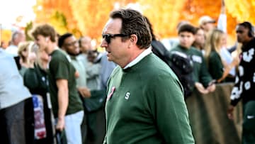 Michigan State's Jonathan Smith arrives to the stadium before the game against Iowa on Saturday, Oct. 19, 2024, in East Lansing.