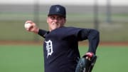 Tigers pitcher Ty Madden throws live batting practice during Detroit Tigers spring training on Wednesday, March 16, 2022, at TigerTown in Lakeland, Florida.