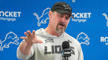 Detroit Lions head coach Dan Campbell speaks to members of the media at the Detroit Lions practice facility in Allen Park on Monday, Jan. 20, 2025, following his team’s NFC divisional playoff loss.
