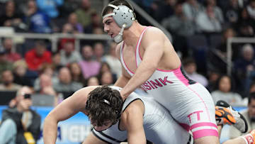 Penn State wrestling commit PJ Duke competes in the 2025 New York state wrestling championships for Minisink Valley High. 