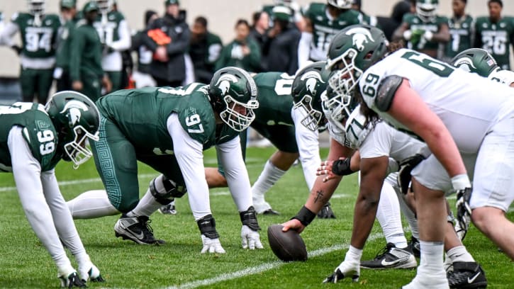Michigan State's offense and defense play each other during the Spring Showcase on Saturday, April