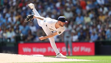 Milwaukee Brewers Pitcher DL Hall pitches during a game between the Milwaukee Brewers and Cincinnati Reds at American Family Field in Milwaukee, Wisconsin on Sunday, Aug. 11, 2024. - Max Correa / Milwaukee Journal Sentinel