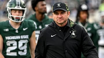 Michigan State's head coach Jonathan Smith walks to the tunnel before the football game against Penn State during the first quarter on Saturday, Nov. 15, 2025, at Spartan Stadium in East Lansing.