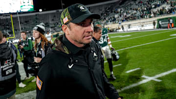 Michigan State's head coach Jonathan Smith leaves the field after the game against Penn State after the game on Saturday, Nov. 15, 2025, at Spartan Stadium in East Lansing.