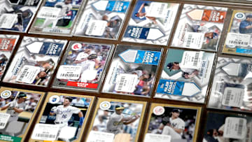 An assortment of baseball cards were available as part of the 2023 Milwaukee Brewers Clubhouse sale