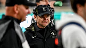 Michigan State's head coach Jonathan Smith looks on during the fourth quarter against Penn State on Saturday, Nov. 15, 2025, at Spartan Stadium in East Lansing.