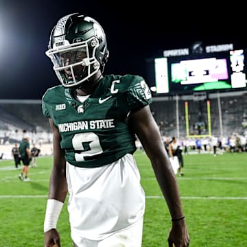 Michigan State's Aidan Chiles leaves the field after after the game against Florida Atlantic on Friday, Aug. 30, 2024, at Spartan Stadium in East Lansing.