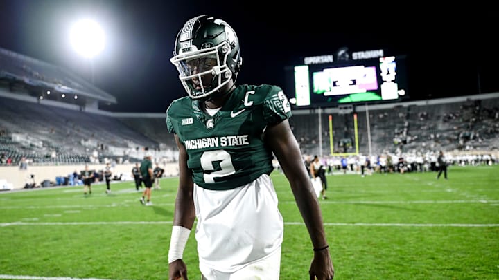 Michigan State's Aidan Chiles leaves the field after after the game against Florida Atlantic on Friday, Aug. 30, 2024, at Spartan Stadium in East Lansing.