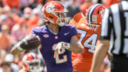 Apr 6, 2024; Clemson, South Carolina, USA; Clemson Tigers quarterback Cade Klubnik (2) drops back to pass during the first quarter of the Clemson spring football game at Memorial Stadium.